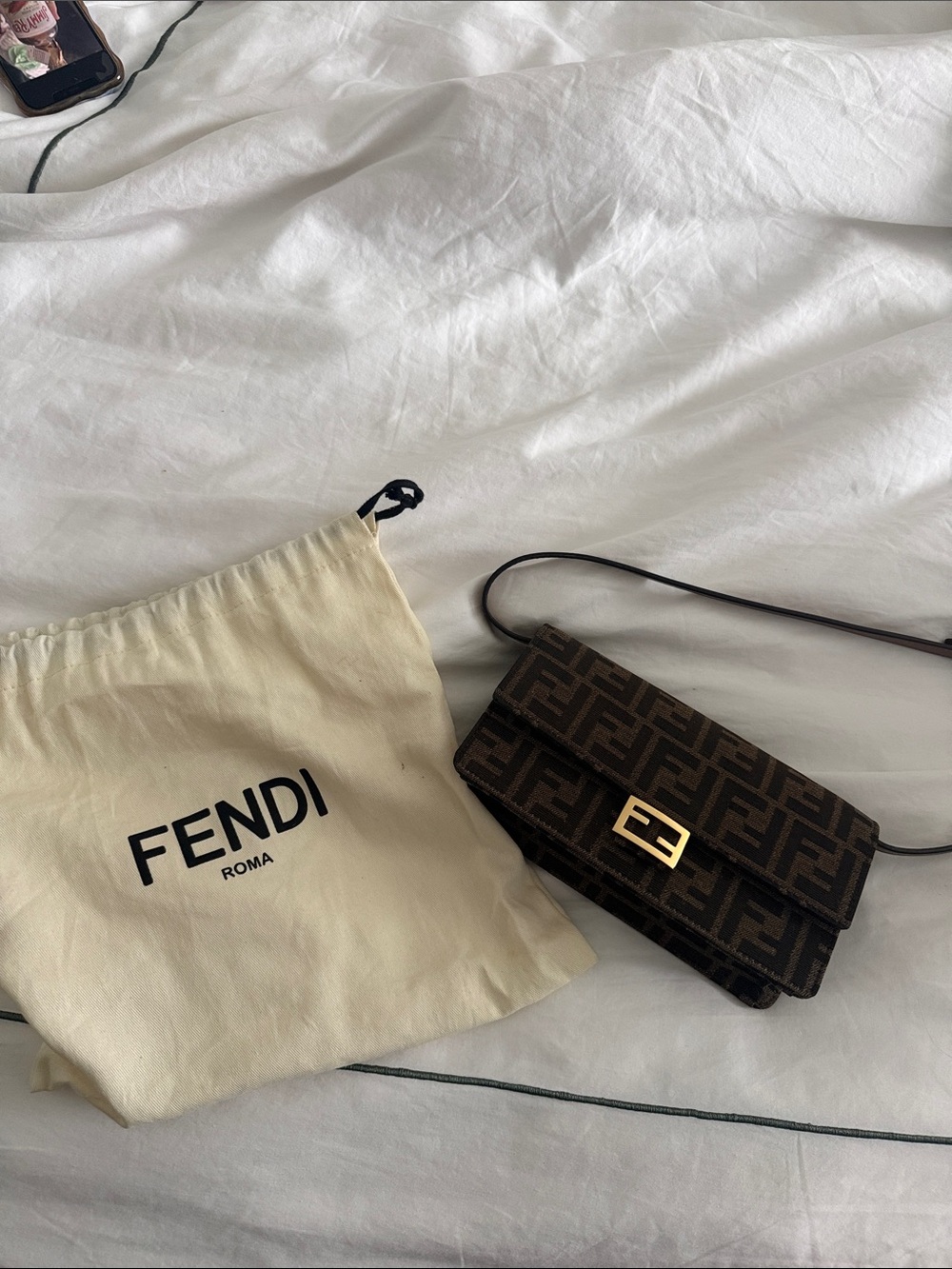 Fendi Brown FF Monogram Crossbody with Gold-Tone Buckle